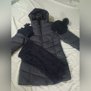 Women's Hooded Puffer Coat - Blue Bundle
